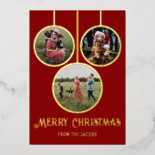 Modern Merry Christmas Bauble Foto Folie Feestdagenkaart (Voorkant)