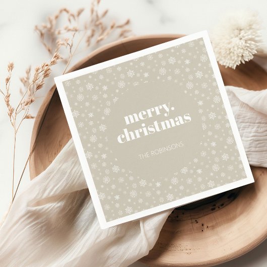 Modern Merry Christmas Beige Snowflake patroon Servet