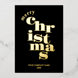 Modern Merry Christmas Black Corporate Logo Folie Feestdagenkaart