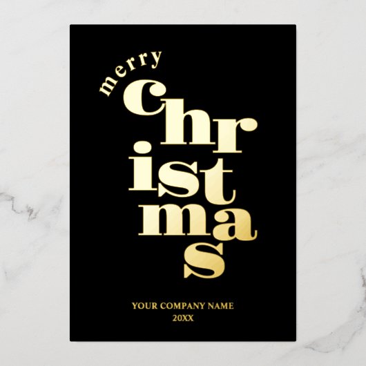 Modern Merry Christmas Black Corporate Logo Folie Feestdagenkaart (Voorkant)