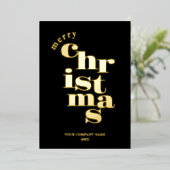 Modern Merry Christmas Black Corporate Logo Folie Feestdagenkaart (Staand Voorkant)