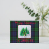 Modern Merry Christmas Black Horloge Tartan Check Feestdagenkaart (Staand voorkant)