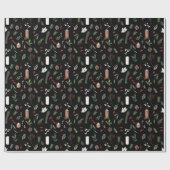 Modern Merry Christmas Black Red Berry Botanical Cadeaupapier (Vlak)