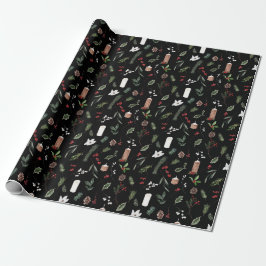 Modern Merry Christmas Black Red Berry Botanical Cadeaupapier