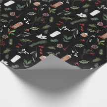 Modern Merry Christmas Black Red Berry Botanical