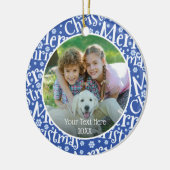Modern MERRY CHRISTMAS Blue Snowflake Photo Keramisch Ornament (Links)