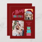 Modern Merry Christmas Bright Rainbow 2 Foto Feestdagenkaart (Voorkant / Achterkant)