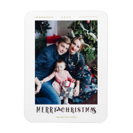 Modern Merry Christmas Calligraphy Custom Photo Magneet