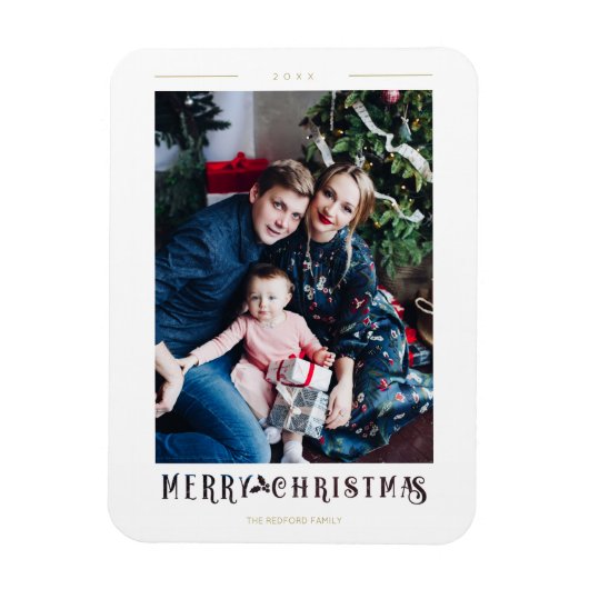Modern Merry Christmas Calligraphy Custom Photo Magneet (Verticaal)