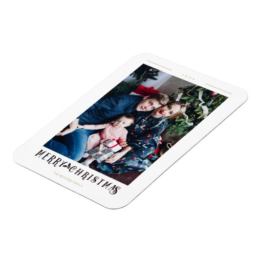Modern Merry Christmas Calligraphy Custom Photo Magneet (Linkerzijde)