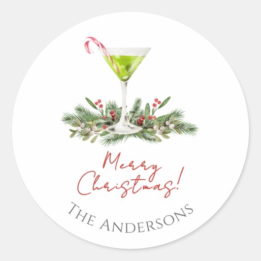 Modern Merry Christmas Candy Cane Cocktail Martini Ronde Sticker (Voorkant)