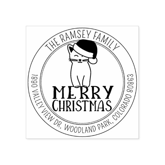 Modern Merry Christmas Cat retouradres Rubberstempel (Afrduk)
