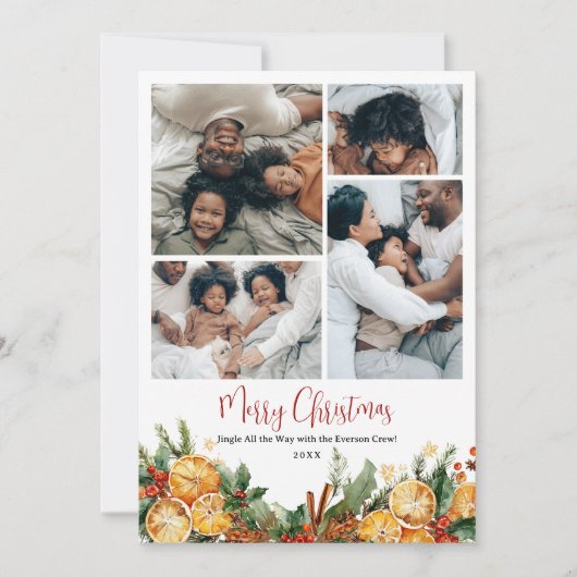 Modern merry Christmas Citrus family 5 photos Feestdagenkaart (Voorkant)