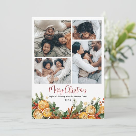 Modern merry Christmas Citrus family 5 photos Feestdagenkaart (Staand voorkant)