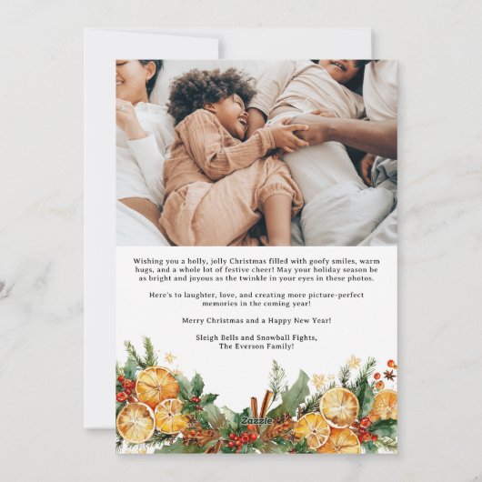 Modern merry Christmas Citrus family 5 photos Feestdagenkaart (Achterkant)