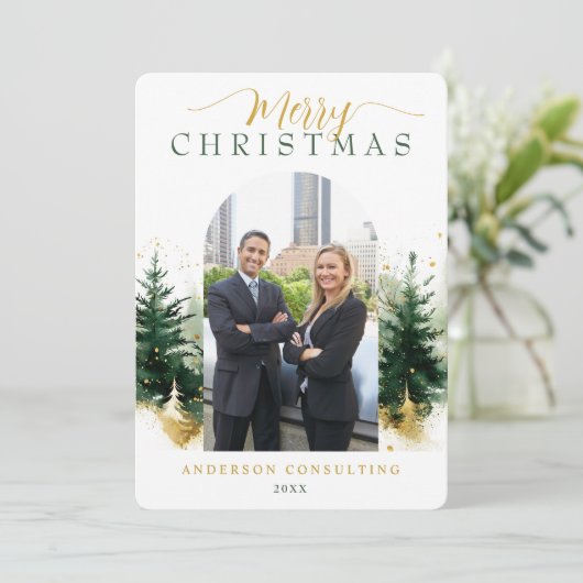 Modern Merry Christmas Corporate Photo  Feestdagenkaart (Staand voorkant)