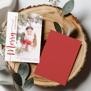 Modern Merry Christmas Custom Photo Holiday Kaart