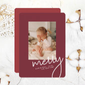 Modern Merry Christmas Eenvoudig script Eén foto Feestdagenkaart