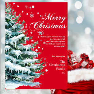 Modern Merry Christmas Elegant Script Sneeuwvuur Feestdagenkaart