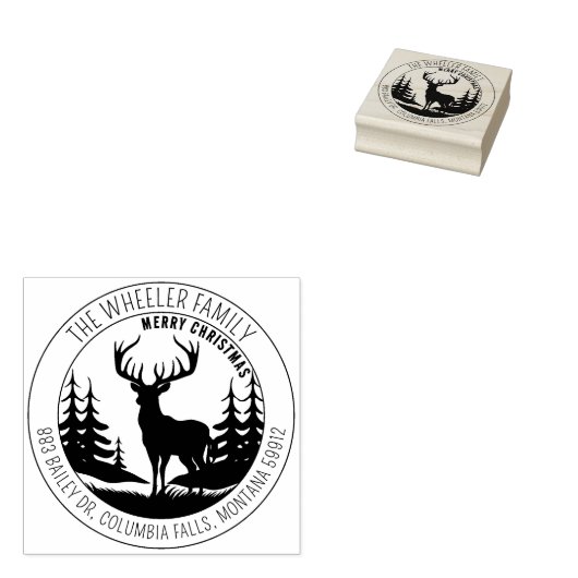 Modern Merry Christmas Elk retouradres Rubberstempel (Gestempeld)