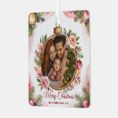 Modern Merry Christmas Familie Foto Bloemen Lijst Metalen Ornament (Voorkant links)