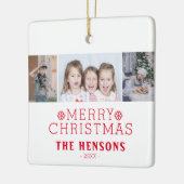 Modern Merry Christmas Family 3 Photo Collage Keramisch Ornament (Links)