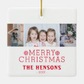 Modern Merry Christmas Family 3 Photo Collage Keramisch Ornament (Achterkant)