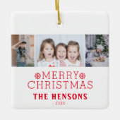 Modern Merry Christmas Family 3 Photo Collage Keramisch Ornament (Voorkant)