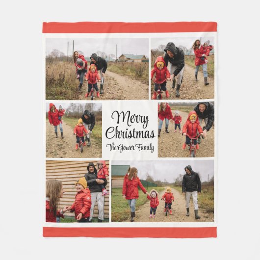 Modern Merry Christmas Family Collage Fleece Deken (Voorkant)