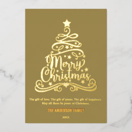 Modern Merry Christmas Family Kerstboom Goud Folie Feestdagenkaart