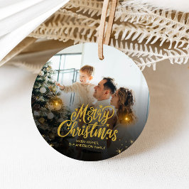 Modern Merry Christmas Family Photo Bedankjes Labels