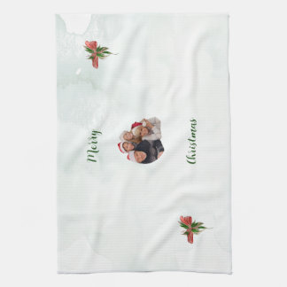 Modern merry Christmas family photo kitchen towel Theedoek