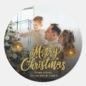 Modern Merry Christmas Family Photo Ronde Sticker (Voorkant)