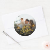 Modern Merry Christmas Family Photo Ronde Sticker (Envelop)
