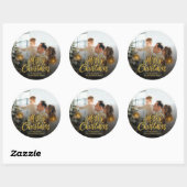 Modern Merry Christmas Family Photo Ronde Sticker (Vel)