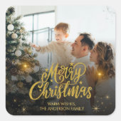 Modern Merry Christmas Family Photo Vierkante Sticker (Voorkant)