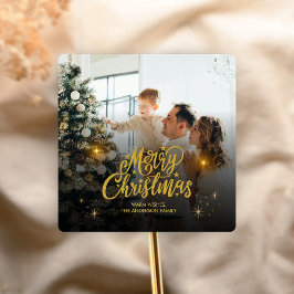 Modern Merry Christmas Family Photo Vierkante Sticker