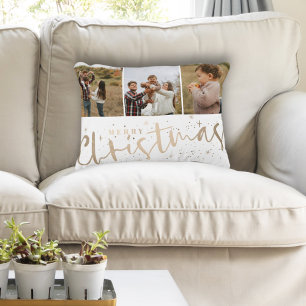 Modern Merry Christmas Faux Gold & Foto Accent Kussen