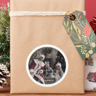 Modern Merry Christmas Foto ornament Ronde Sticker