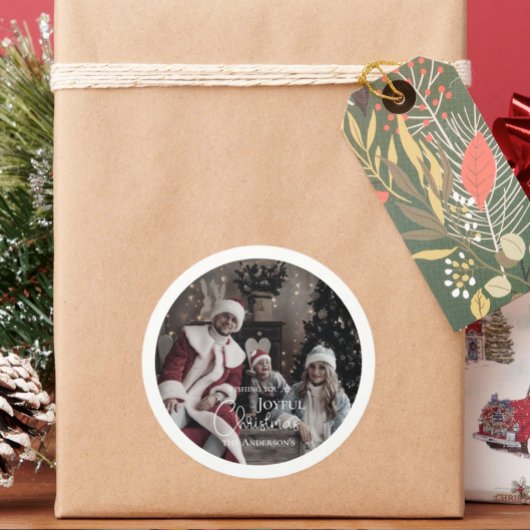 Modern Merry Christmas Foto ornament Ronde Sticker