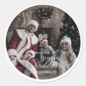 Modern Merry Christmas Foto ornament Ronde Sticker (Voorkant)