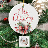 Modern Merry Christmas Fotoscript Holly Bow Keramisch Ornament