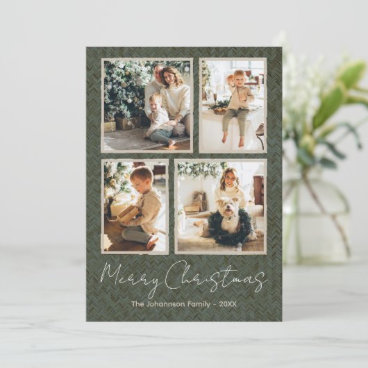 Modern Merry Christmas Four Fotocollage Kaart (Staand voorkant)