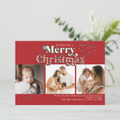 Modern Merry Christmas Fun Candy Cane 3 Foto Rood Feestdagenkaart (Staand voorkant)