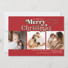 Modern Merry Christmas Fun Candy Cane 3 Foto Rood Feestdagenkaart