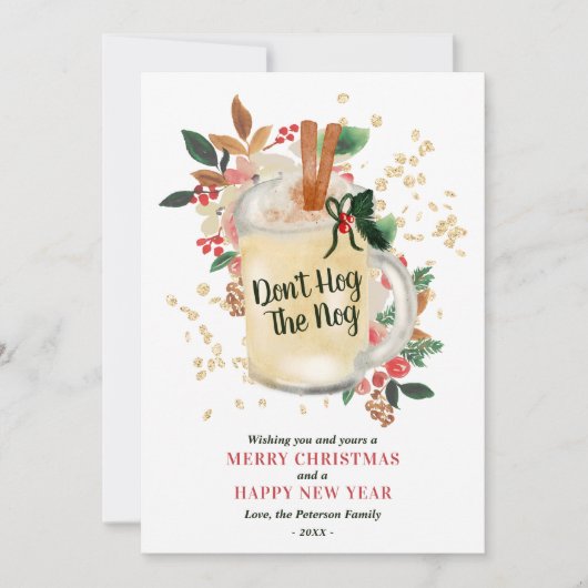 Modern Merry Christmas glitter grappige eierpunch Feestdagenkaart (Voorkant)