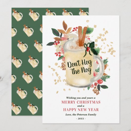 Modern Merry Christmas glitter grappige eierpunch Feestdagenkaart (Voorkant / Achterkant)