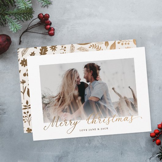 Modern Merry Christmas Gold Boho Script Foto Feestdagenkaart