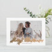 Modern Merry Christmas Gold Boho Script Foto Feestdagenkaart (Staand voorkant)
