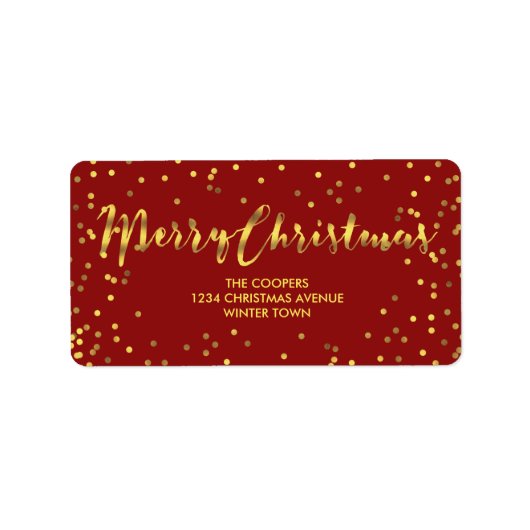 Modern Merry Christmas Gold Foil Confetti Rood Etiket (Voorkant)
